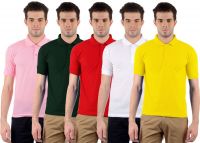 Gdivine Solid Men's Polo Neck Dark Green, Yellow, White, Red, Pink T-Shirt(Pack of 5)
