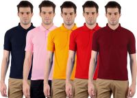 Gdivine Solid Men's Polo Neck Pink, Maroon, Gold, Red, Dark Blue T-Shirt(Pack of 5) Gdivine Solid Men's Polo Neck Pink, Maroon, Gold, Red, Dark Blue T-Shirt(Pack of 5)
