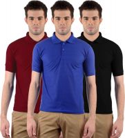 Gdivine Solid Men's Polo Neck Maroon, Black, Blue T-Shirt(Pack of 3)