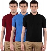 Gdivine Solid Men's Polo Neck Maroon, Black, Light Blue T-Shirt(Pack of 3)