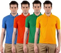 Gdivine Solid Men's Polo Neck Gold, Green, Red, Light Blue T-Shirt(Pack of 4)