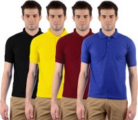 Gdivine Solid Men's Polo Neck Black, Yellow, Blue, Maroon T-Shirt(Pack of 4)
