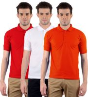 Gdivine Solid Men's Polo Neck Red, White, Orange T-Shirt(Pack of 3)