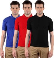 Gdivine Solid Men's Polo Neck Blue, Red, Black T-Shirt(Pack of 3)