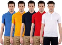 Gdivine Solid Men's Polo Neck Light Blue, Gold, Dark Blue, Red, White T-Shirt(Pack of 5)
