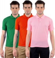 Gdivine Solid Men's Polo Neck Pink, Green, Orange T-Shirt(Pack of 3)