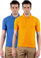 Gdivine Solid Men's Polo Neck Gold, Light Blue T-Shirt(Pack of 2)