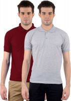 Gdivine Solid Men's Polo Neck Maroon, Grey T-Shirt(Pack of 2)