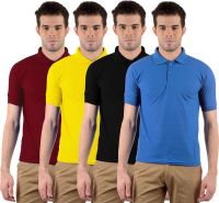 Gdivine Solid Men's Polo Neck Maroon, Light Blue, Black, Yellow T-Shirt(Pack of 4)