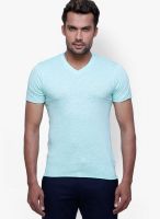Globus Blue Solid V Neck T-Shirts