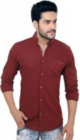 GoPlay Men's Solid Casual Maroon Shirt