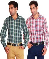 Goodkarma Men's Checkered Casual Green, Red Shirt(Pack of 2)