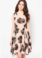Harpa Orange Colored Solid Skater Dress