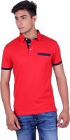 Heritage Denim Embroidered Men's Polo Neck Red T-Shirt