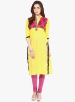 Indidori Yellow Printed Kurtis & Kurtas