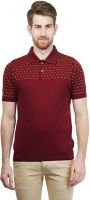 Kalt Self Design Men's Polo Neck Maroon T-Shirt