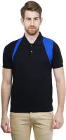Kalt Self Design Men's Polo Neck Black T-Shirt Kalt Self Design Men's Polo Neck Black T-Shirt