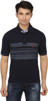 Keewi Solid Men's Polo Neck Dark Blue, Grey T-Shirt