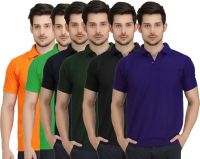 Krazy Katz Solid Men's Polo Neck Multicolor T-Shirt(Pack of 6)
