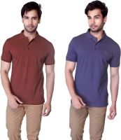 LUCfashion Solid Men's Polo Neck Brown, Blue T-Shirt(Pack of 2)