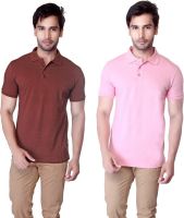 LUCfashion Solid Men's Polo Neck Brown, Pink T-Shirt(Pack of 2)