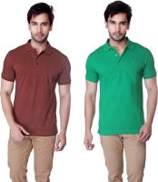 LUCfashion Solid Men's Polo Neck Brown, Green T-Shirt(Pack of 2)