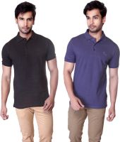 LUCfashion Solid Men's Polo Neck Black, Blue T-Shirt(Pack of 2)