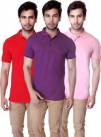 LanosUC Solid Men's Polo Neck Red, Purple, Pink T-Shirt(Pack of 3)