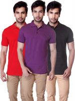LanosUC Solid Men's Polo Neck Red, Purple, Black T-Shirt(Pack of 3)