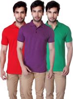 LanosUC Solid Men's Polo Neck Red, Purple, Green T-Shirt(Pack of 3)