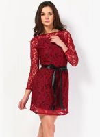 Lara Karen Maroon Lace Dress With Black Slip