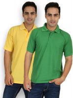 Larwa Solid Men's Polo Neck Green, Yellow T-Shirt(Pack of 2)