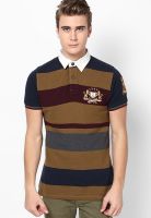 Lee Brown Striped Polo T-Shirts