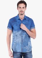 Locomotive Blue Printed Slim Fit Casual Shirt
