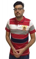 London Eye Striped Men's Polo Neck Red, Grey T-Shirt