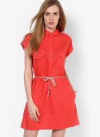MANGO-Outlet Mango Red Cotton Shirt Dress