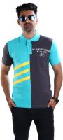 Mrtees Striped Men's Polo Neck Green T-Shirt