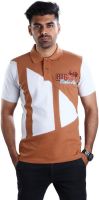 Mrtees Striped Men's Polo Neck Brown T-Shirt