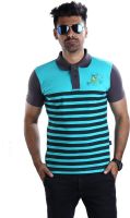Mrtees Striped Men's Polo Neck Green T-Shirt