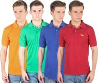 PRO Lapes Solid Men's Polo Neck Multicolor T-Shirt(Pack of 4)