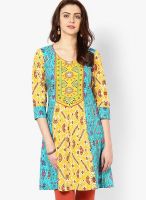 Rain & Rainbow Cotton Blue Straight Kurta