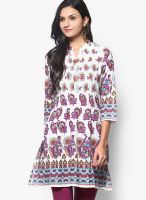 Rain & Rainbow Off White Cotton Kurti