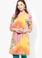 Rain & Rainbow Orange Printed Kurta