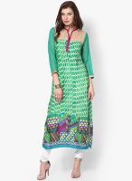 Raindrops Green Lehriya Print Rayon Kurta