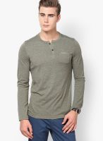 Reebok Olive Solid Henley T-Shirts
