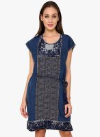 Rena Love Navy Blue Colored Embroidered Shift Dress
