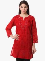 Saadgi Red Embroidered Kurta