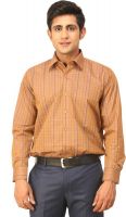 Seven Days Men's Checkered Formal Gold Shirt