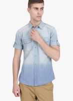 Slub Solid Light Blue Casual Shirt