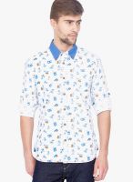 Slub White Printed Slim Fit Casual Shirt